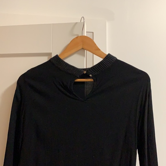 Black business casual long sleeve w knitted collar - Picture 2 of 3